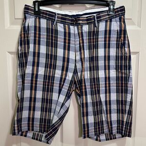 Men’s Polo by Ralph Lauren flat front navy blue plaid golf shorts size 33